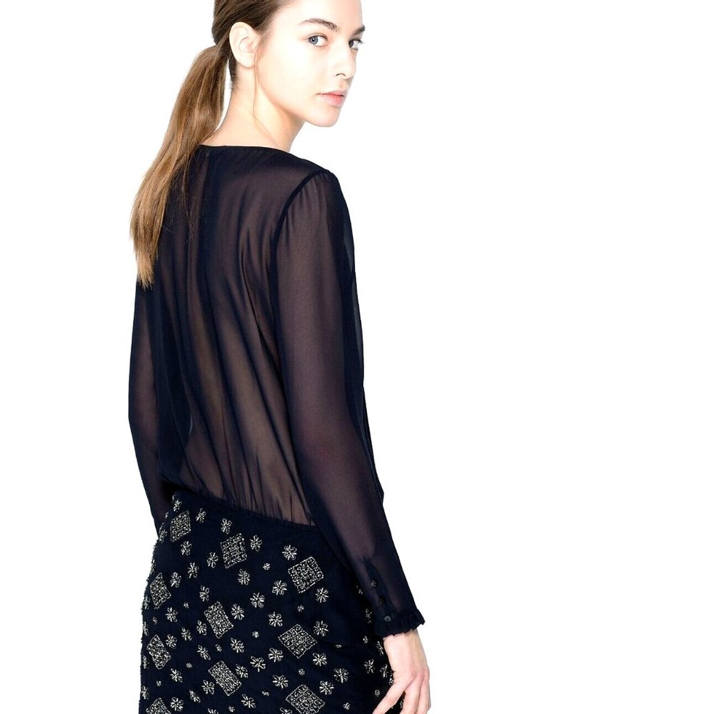 SALE! Very Rare ZARA Shirt Dress Richly Embroidered Beads Dark Navy Blue Size S